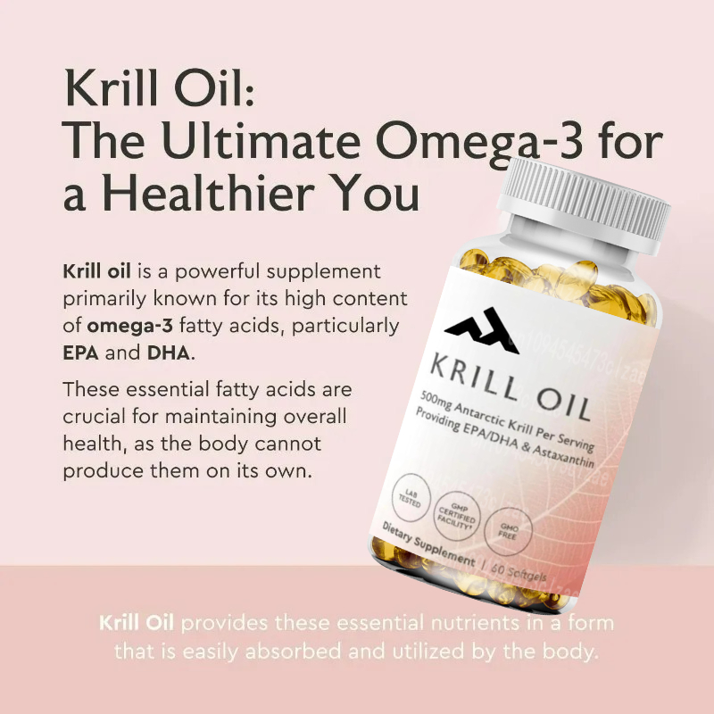 Krill Oil Supplement - Minyak Krill Antartika 500mg Suplemen Fosfolipid,